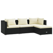 Set Divani da Giardino 4 pz | Set Salotto da Giardino con Cuscini in Polyrattan Nero