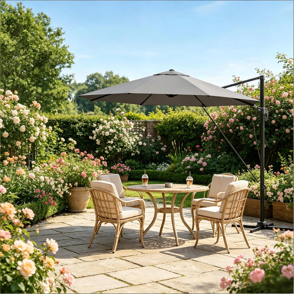 OMBRELLONE da giardino girevole 360° Ø 3 m Grigio scuro con base a croce
