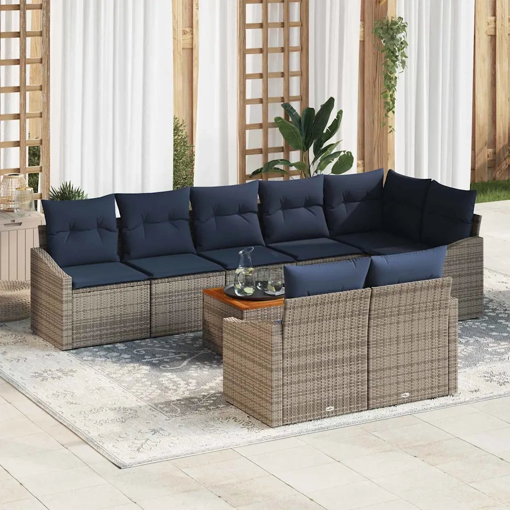 Set Divano da Giardino 9 pcs Grigio e Blu Navy polyrattan