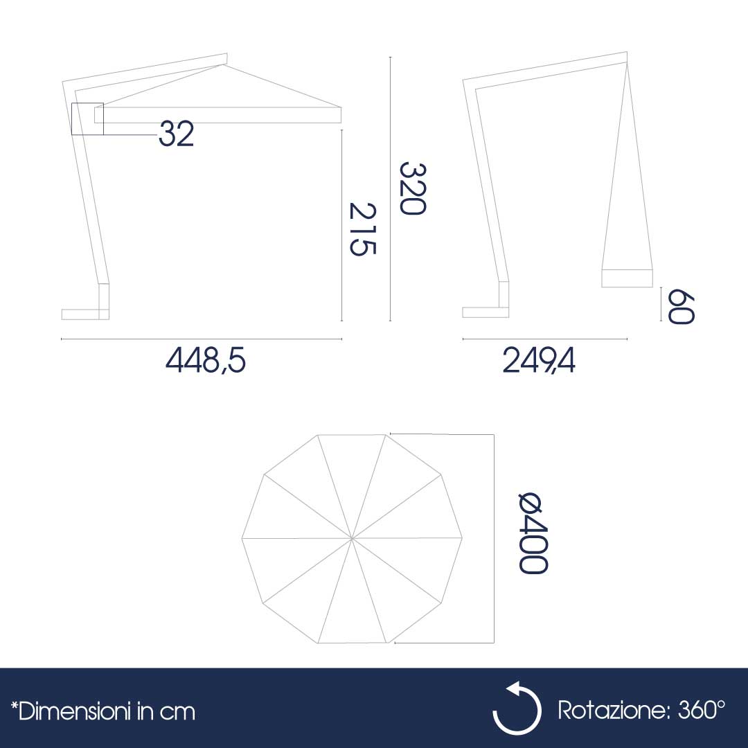 Ombrellone Decentrato da Giardino Ø4m Braccio in Legno Ecrù