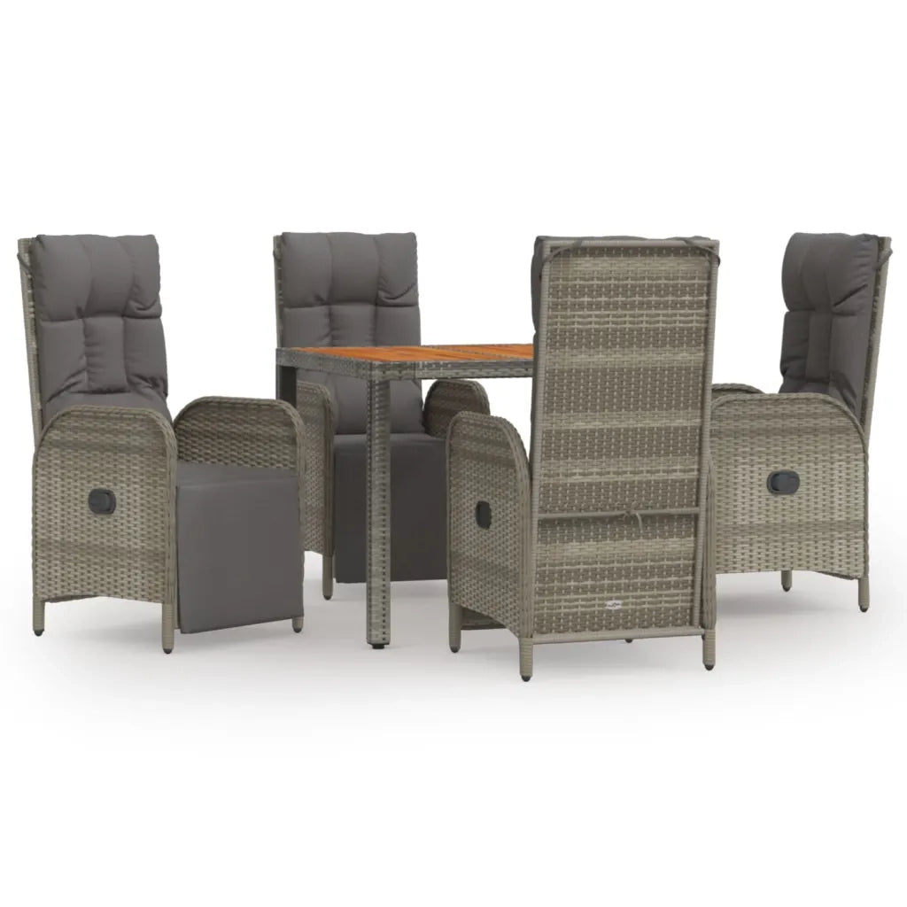 Set da Pranzo da Giardino 5 pz con Cuscini in Polyrattan Grigiocod mxl 124342
