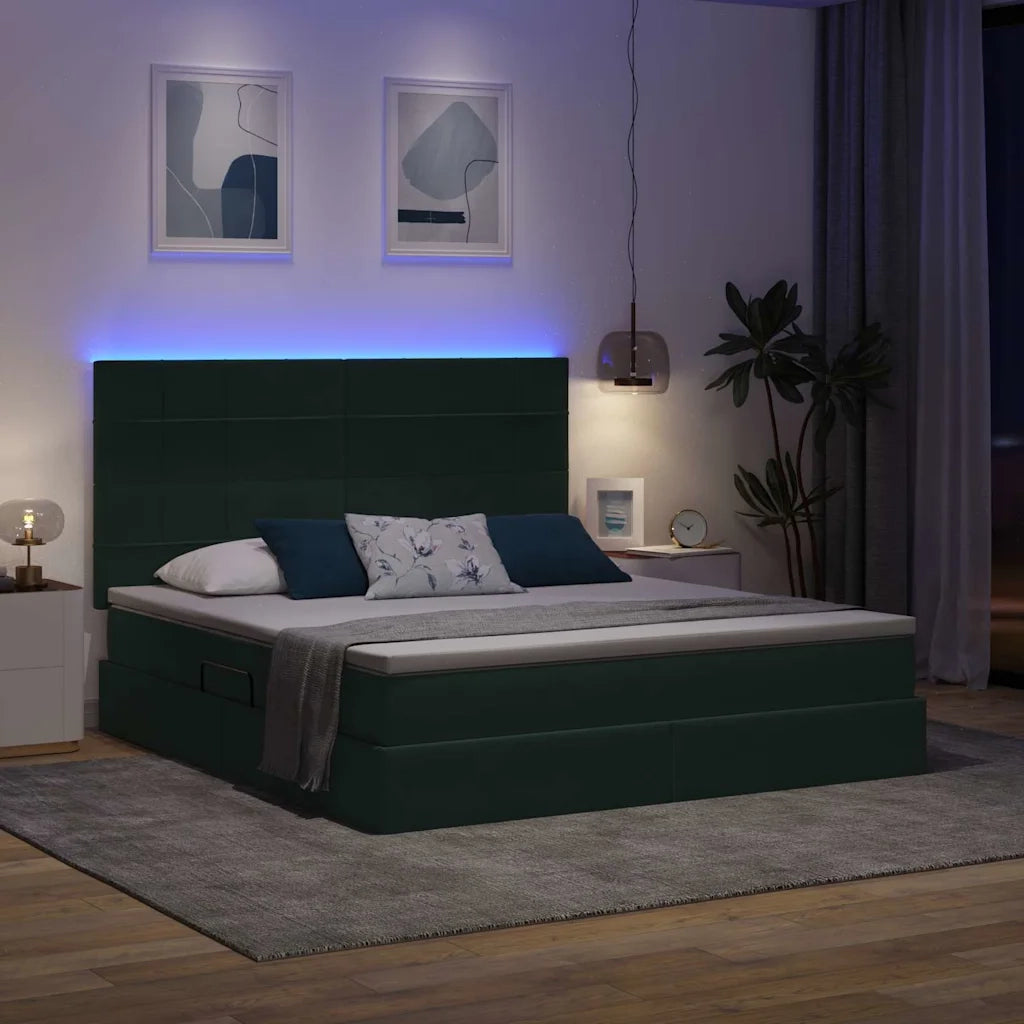 Letto con contenitore LED e materasso Verde Scuro 160 x 200 cm