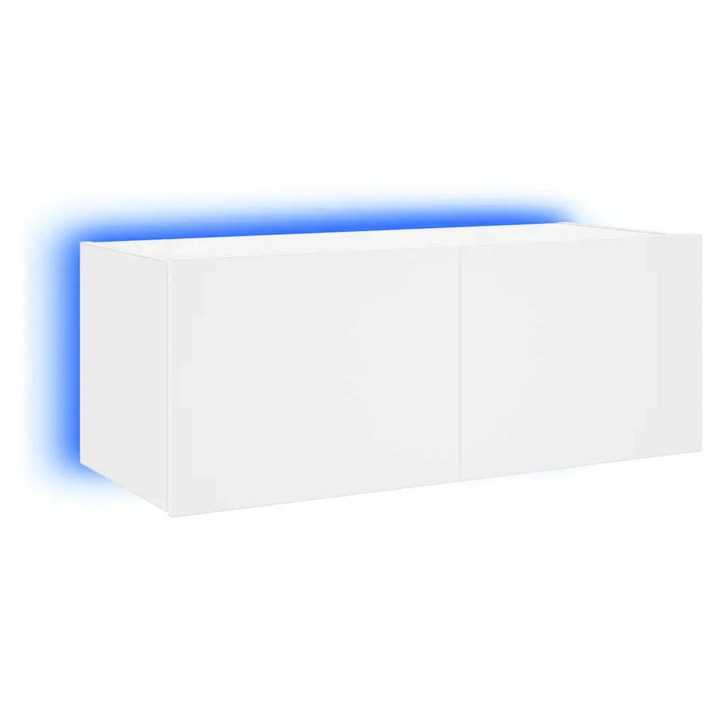 Mobile TV a Parete con Luci LED-Mobile TV a Muro Bianco 80x35x31 cm