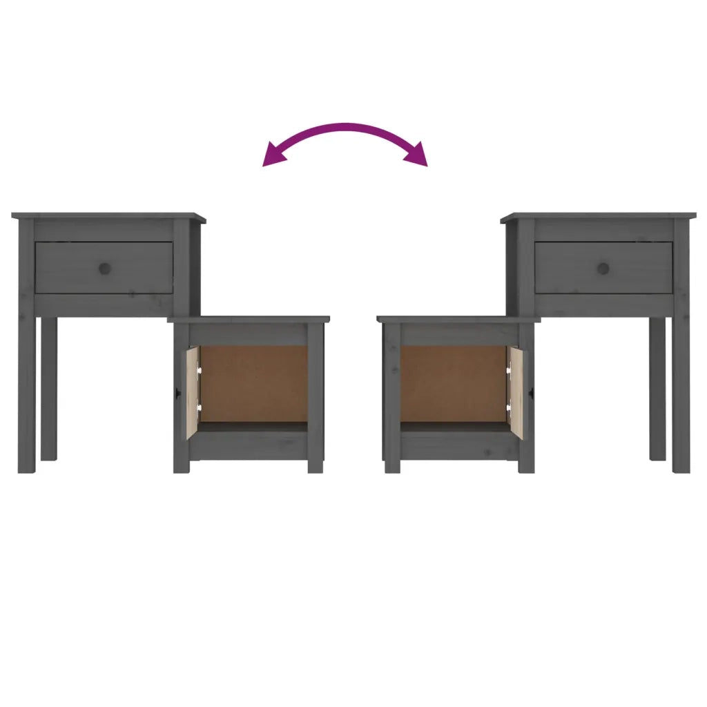 Comodino | Armadio da Notte | Mobiletto da notte Grigio 79,5x38x65,5 cm in Legno Massello di Pino