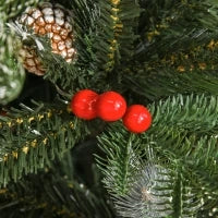 Albero di Natale Innevato 150cm con Bacche Rosse e Pigne Bianche, Base Rimovibile Pieghevole, 440 Rami, Verde