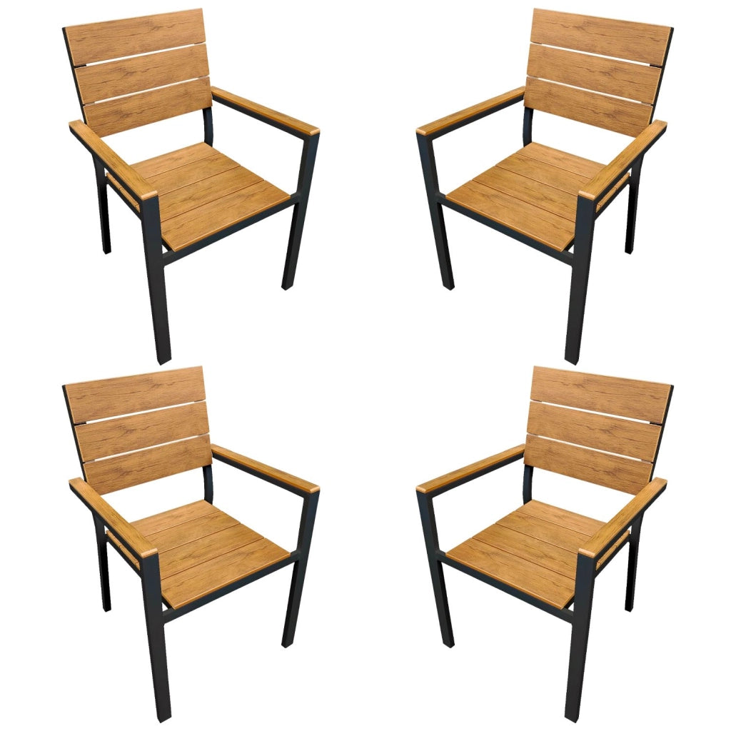 Marvin Sedia da Esterno con Braccioli Teak – Struttura in Alluminio Antiruggine e Seduta in Polywood Antracite/4 Sedie