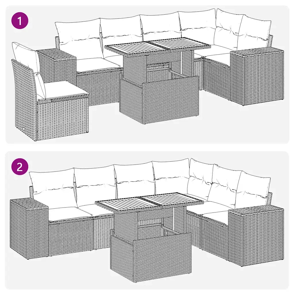 Set Divani da Giardino 7 pz con Cuscini Grigio in Polyrattan 3327386