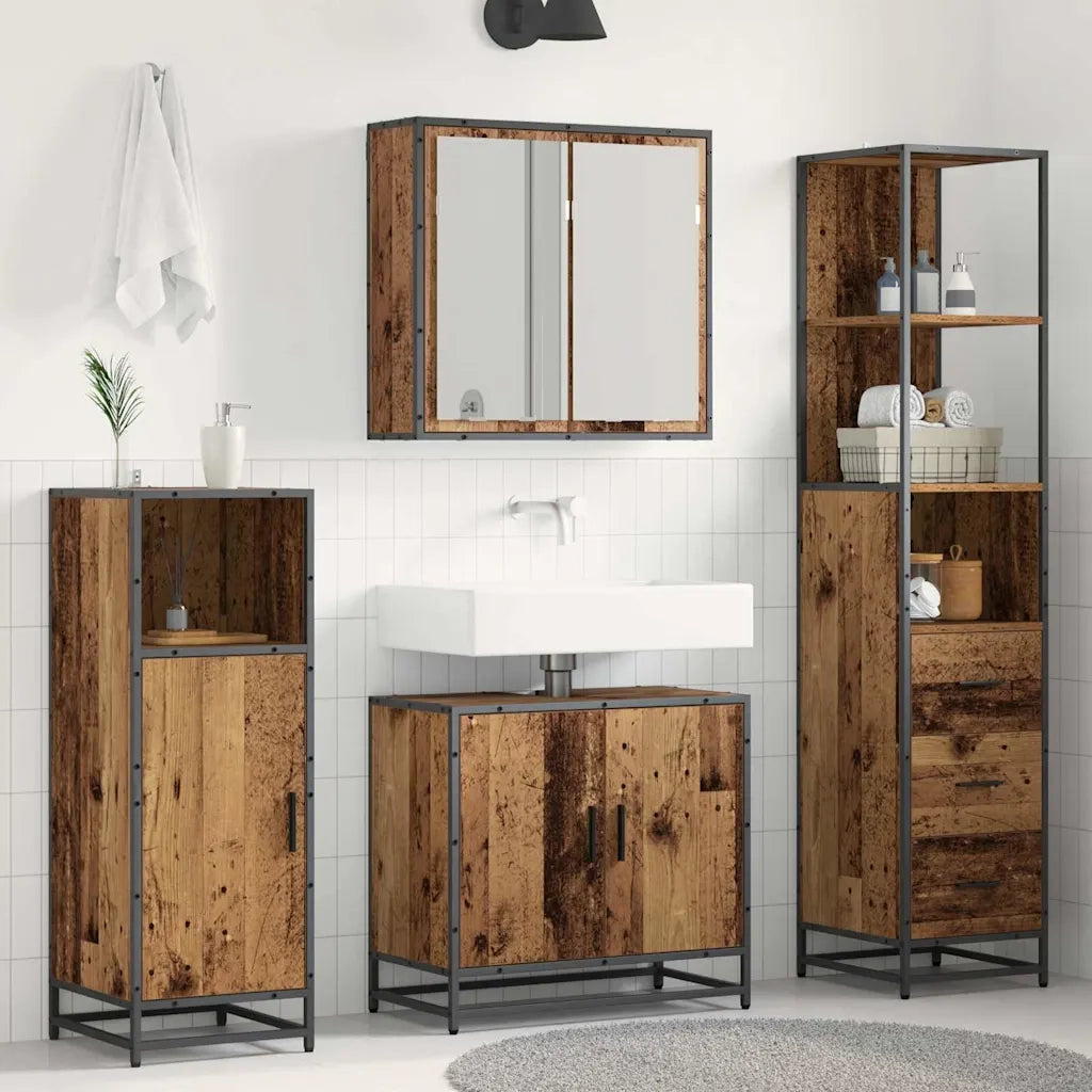 Set di mobili per il bagno con cassetto 3 pcs Legno vecchio 3402326