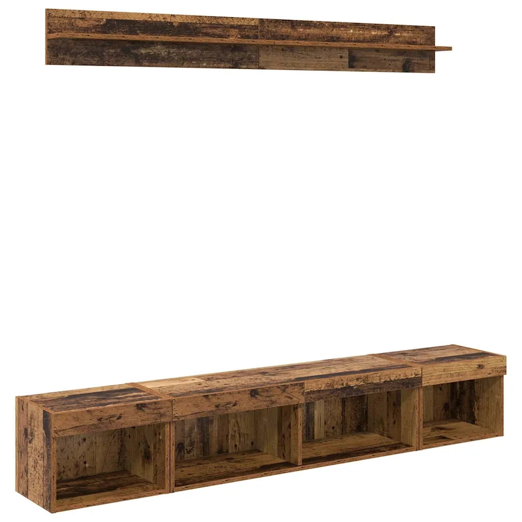 Set di Mobiletto da TV a Parete con led 5 pz-Credenza per TV sospesa Legno vecchio