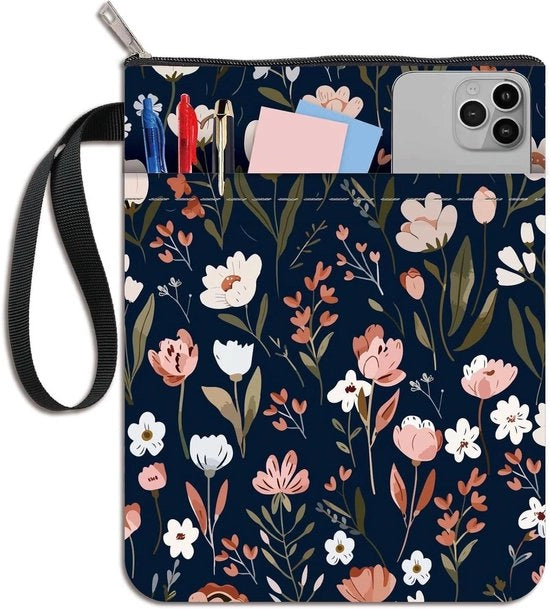 Boechius plus - Stile Vintage Cassetta per Libri con Disegno di Fiori e Cerniera - Protezione per Libri Brossurati - Copertina in Tessuto Riscattabile con Cintura Extra - Regalo per Appassionati di Libri.
