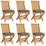 Sedie da Giardino con Cuscini Grigi 6 pz in Massello di Teak cod mxl 6489