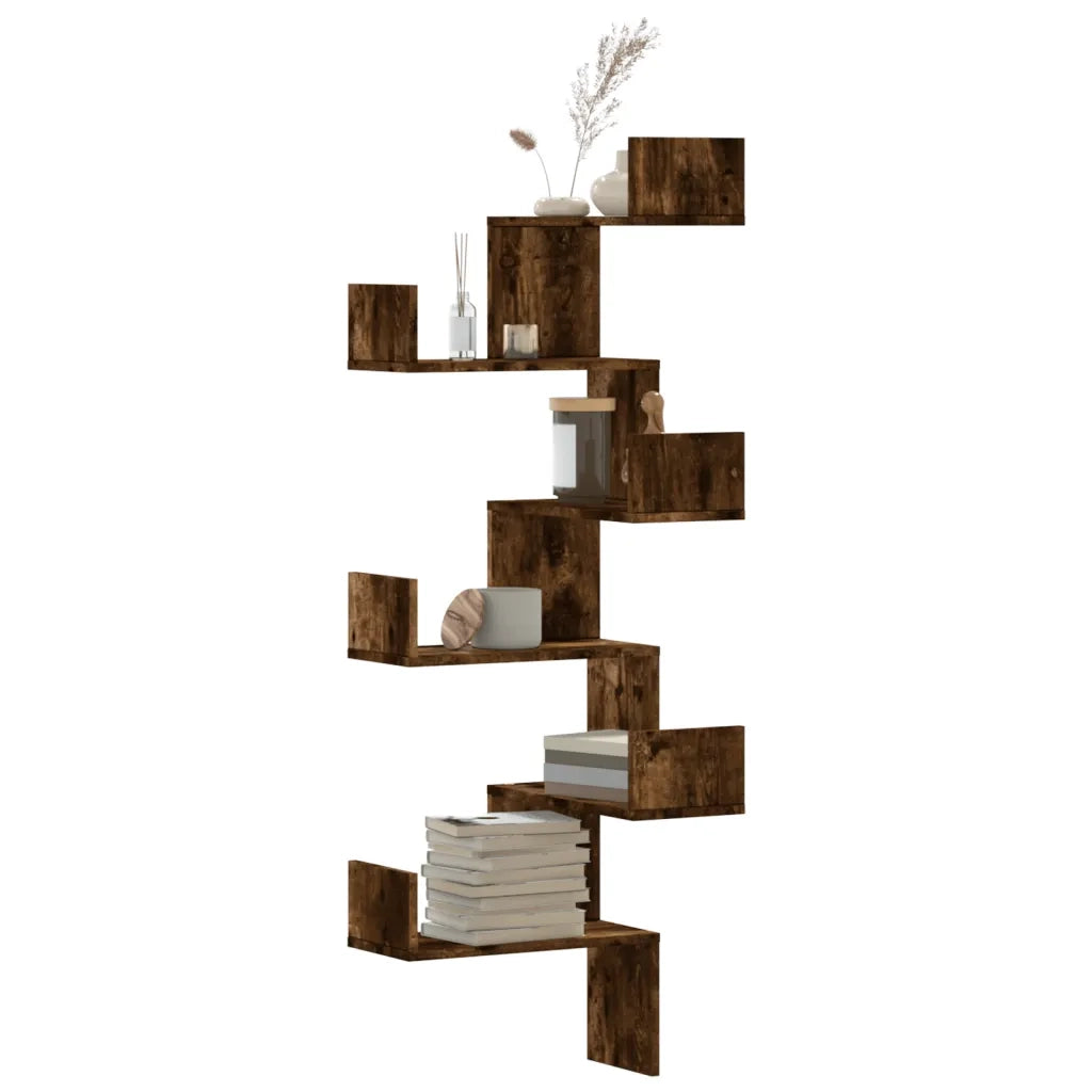 Scaffale Angolare a Muro | Mensola a parete Rovere Fumo 45x45x147 cm Multistrato