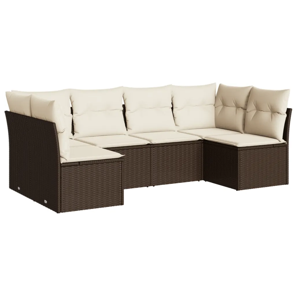 Set Divano da Giardino 6 pz con Cuscini Marrone in Polyrattan 3249232