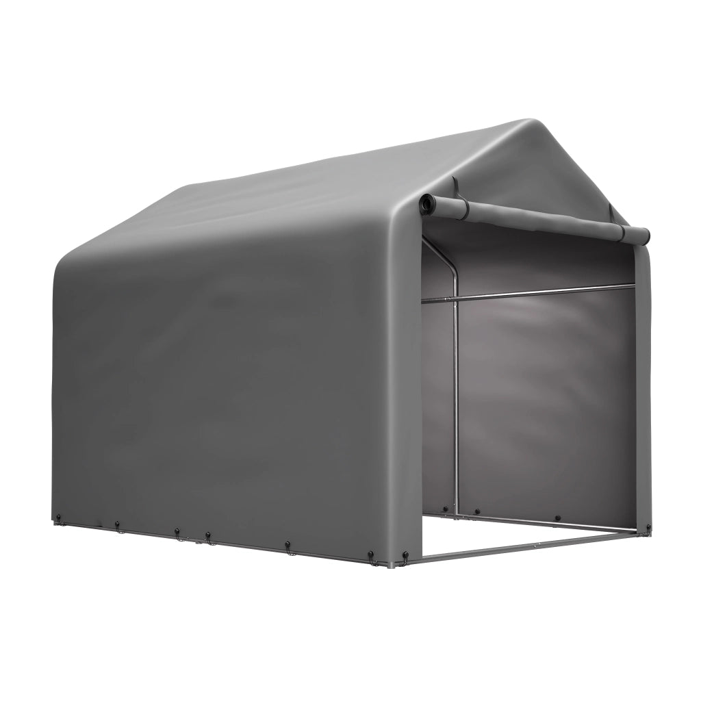 Garage per biciclette 160x220x165 cm grigio, porta a rullo, struttura in acciaio nero verniciato a polvere, PE resistente alle intemperie