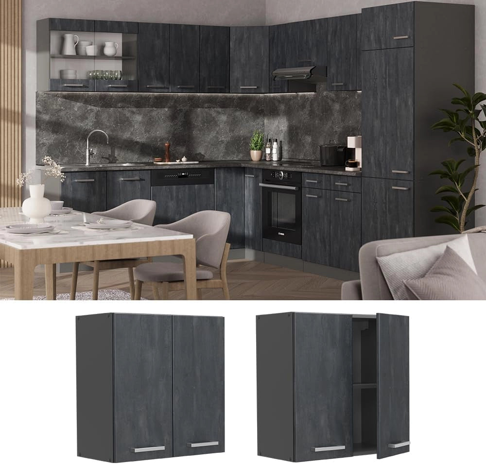 Pensile da cucina R-Line, Calcestruzzo nero, 60 cm, per la libera combinazione all'interno di sistemi cucina modulari