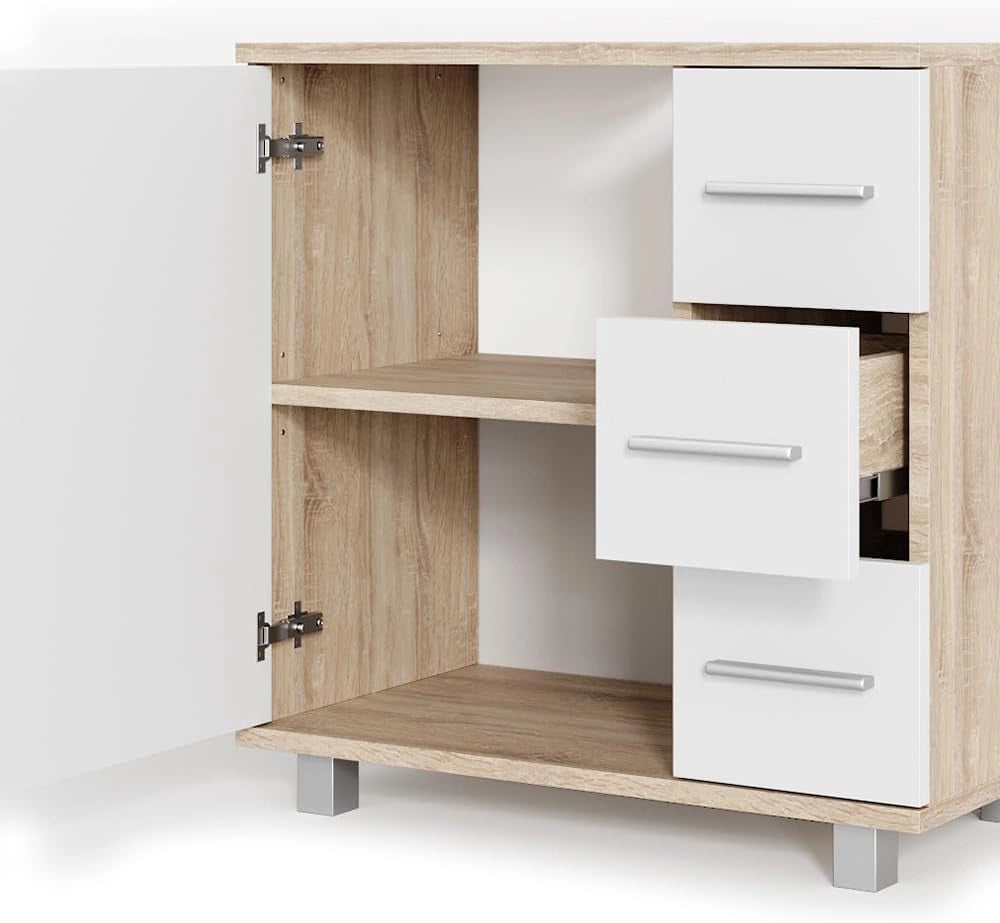 Set mobili bagno Ilias, Sonoma, 60 cm, composto da specchio da bagno e mobile sottolavabo