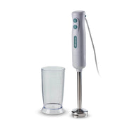 Frullatore a immersione 700W, 2 velocità, lama inox, bicchiere trasparente - White & Aegean Teal
