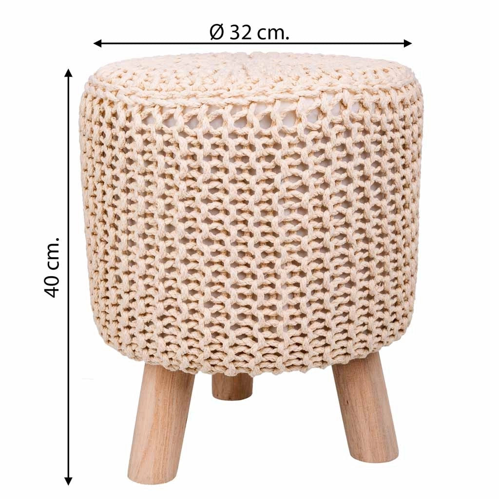 Sgabello in legno e cotone intrecciato 32x32x40h cm