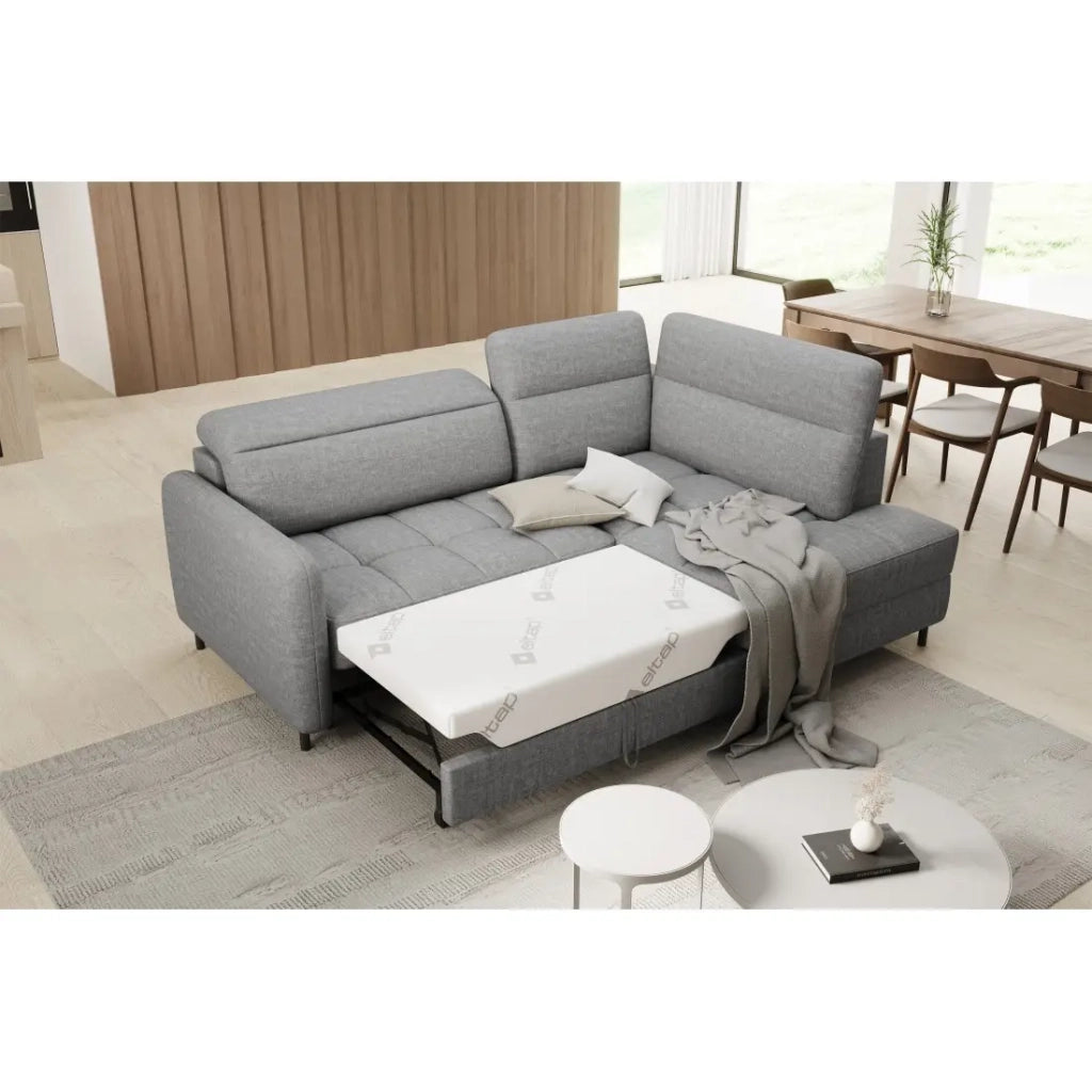 Divano angolare destro convertibile BARNEA 208 cm grigio melange con contenitore
