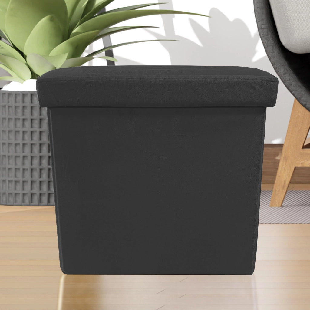 Pouf portaoggetti quadrato pieghevole in velluto 38x38x38 cm | Nyana Casa | Stile ottomano | Morbido velluto | Nero, grigio e beige