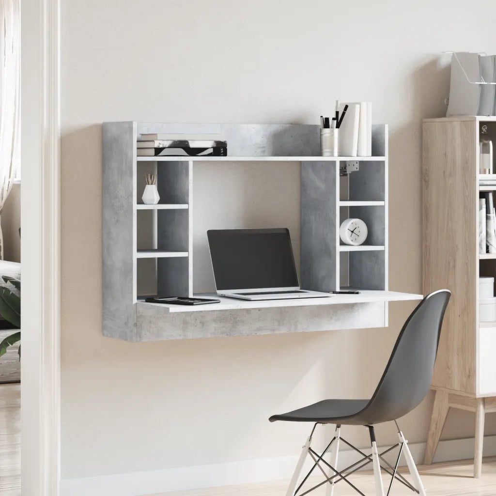 Scrivania | Tavolo da Ufficio a Parete Grigio Cemento 105x48x75cm Legno Multistrato