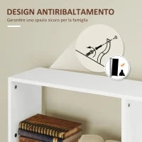 Libreria Asimmetrica a S a 5 Livelli con 10 Ripiani Aperti, in Legno, 80x24x159 cm, Bianco