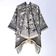 Nuovo scialle con orlo diviso, sciarpa/mantella in cashmere caldo jacquard a doppio lato, spessa