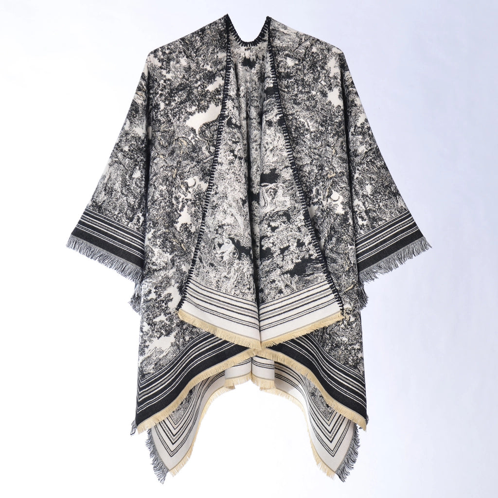 Nuovo scialle con orlo diviso, sciarpa/mantella in cashmere caldo jacquard a doppio lato, spessa