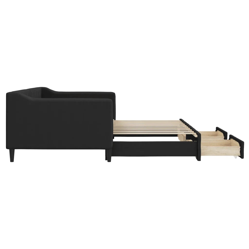 Divano Letto Estraibile con Cassetti-Sofa Letto-Daybed Nero 90x190 cm in Tessuto 830104