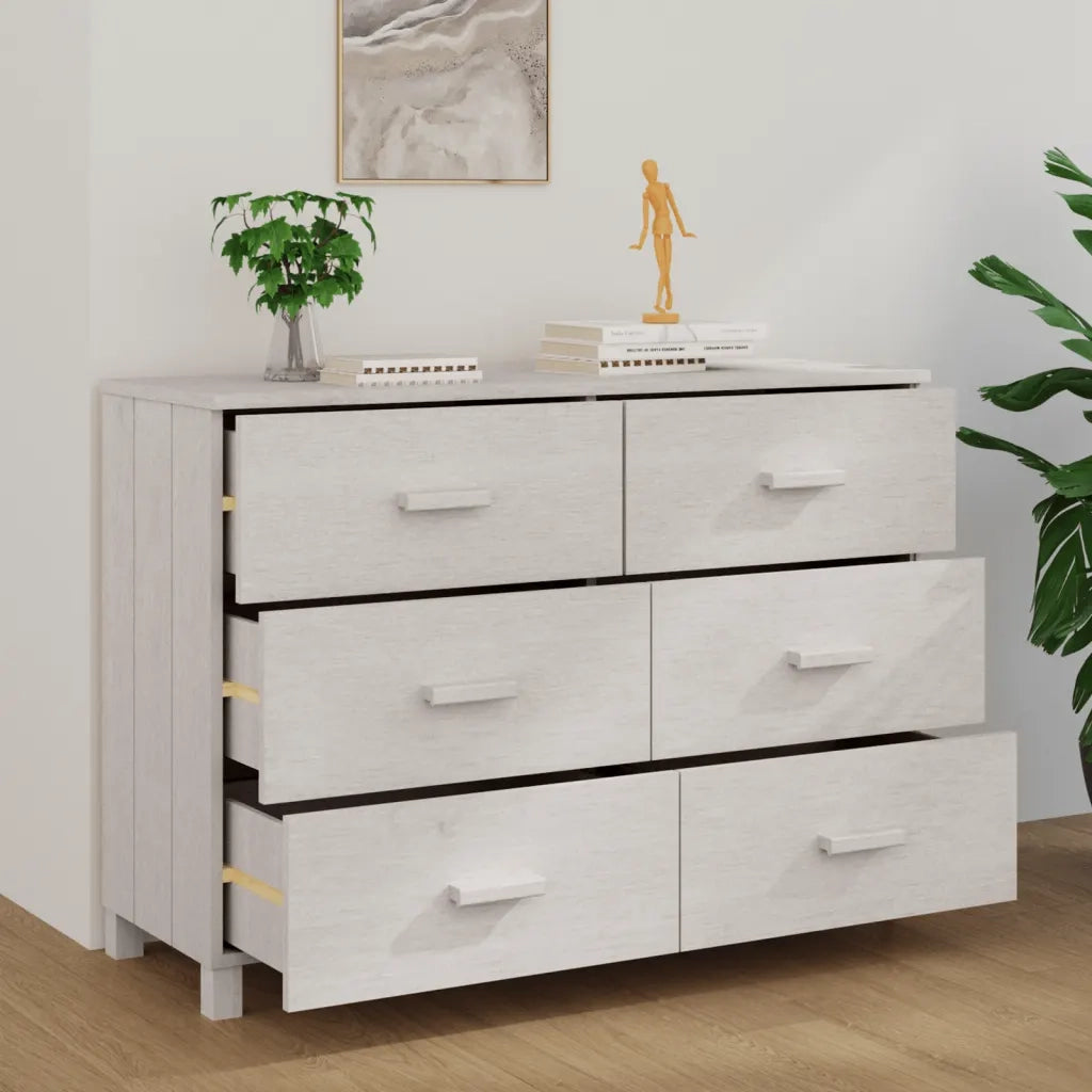 Credenza HAMAR Bianca 113x40x80 cm in Legno Massello di Pino 340449
