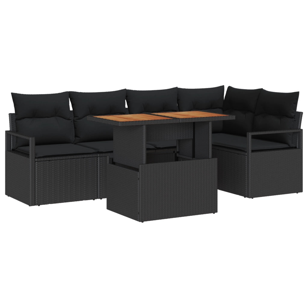 Set Divano da Giardino 6 Pezzi con Cuscini Nero in Rattan