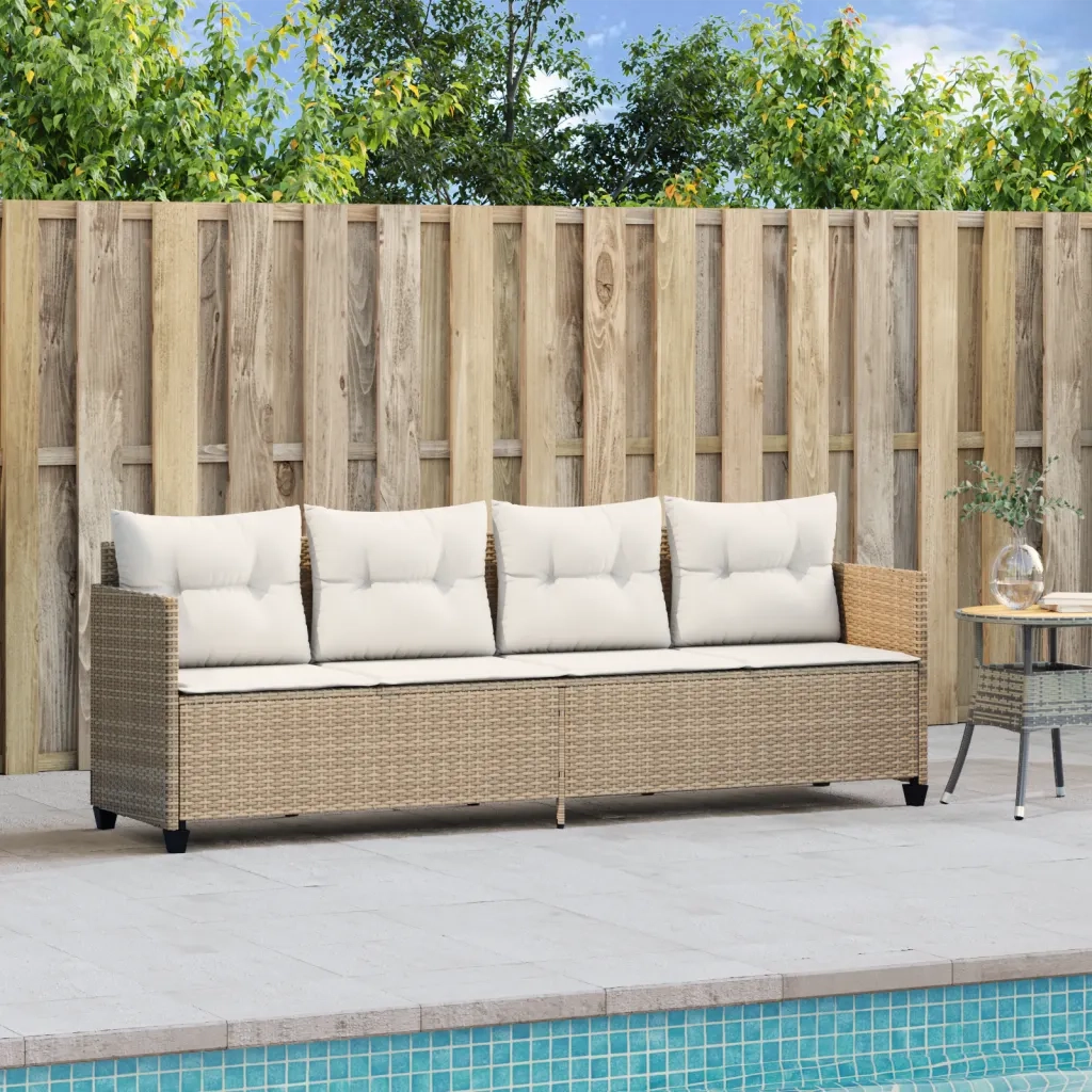 Lettino Prendisole con Cuscini BeigeÂ in Polyrattan