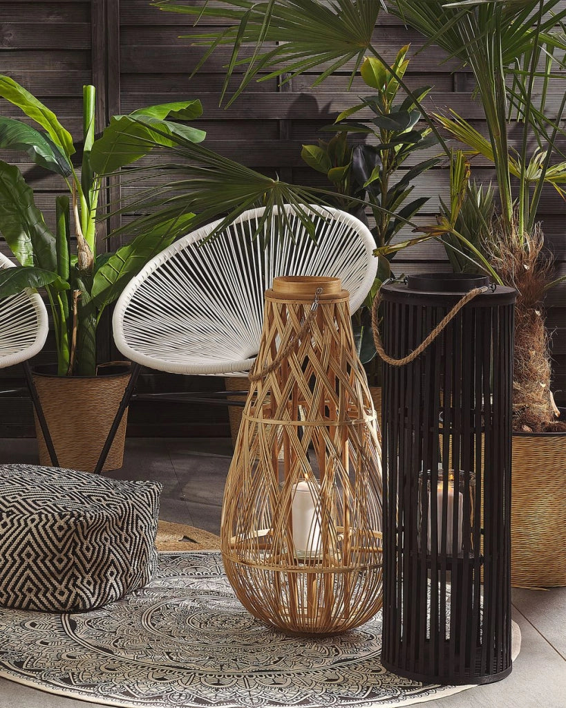 Lanterna in legno di salice Nero 80 cm con portacandele in stile boho naturale