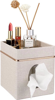 Cassa quadrata per tessuto con cassetto superiore - Contenitore per tessuto in cubo per tavolo di ufficio - Beige supporto per utensili