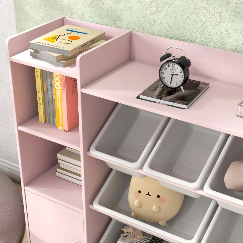 Libreria contenitore per bambini con box estraibili, rosa, 140x30x90 cm