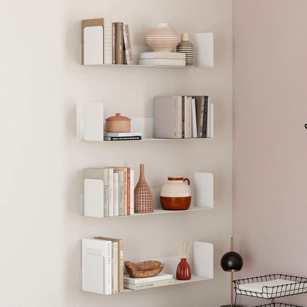 IDMarket - Set di 4 scaffali per libri bianchi METRA, 60x15 cm