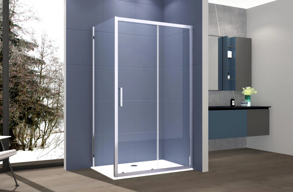 Box doccia 2 lati 80x145 cm fisso + porta scorrevole apertura laterale H195 cm SARA Cromato