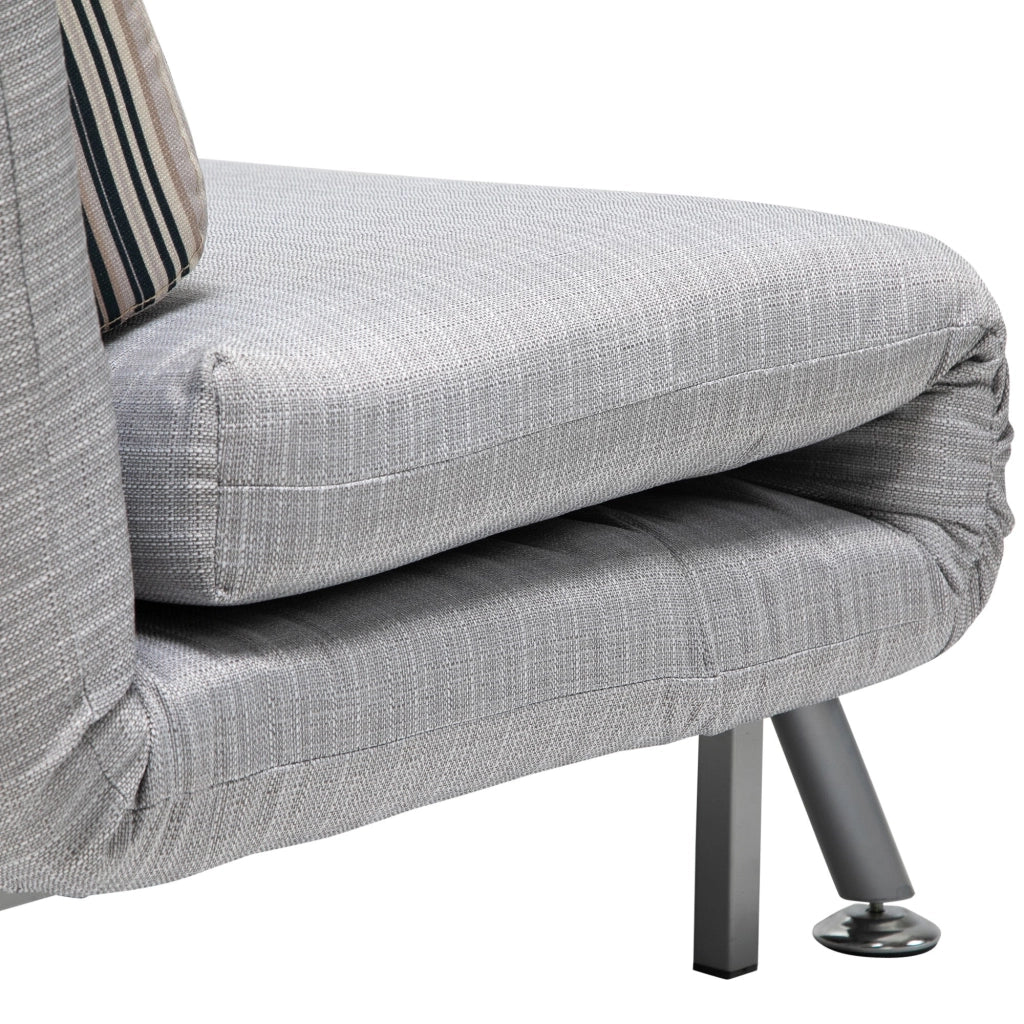 Poltrona Letto in Ferro e Cotone con Cuscino a Righe Grigio,75x70x75 cm