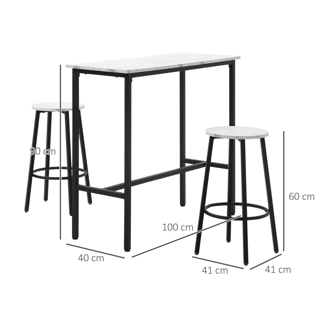 Set Tavolo con 2 Sgabelli in Truciolato MDF e Acciaio Bianco e Nero