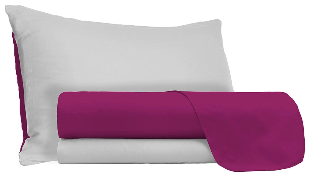 Set Lenzuola Sopra Sotto e Federe Doubleface Fuxia/Grigio Chiaro Matrimoniale