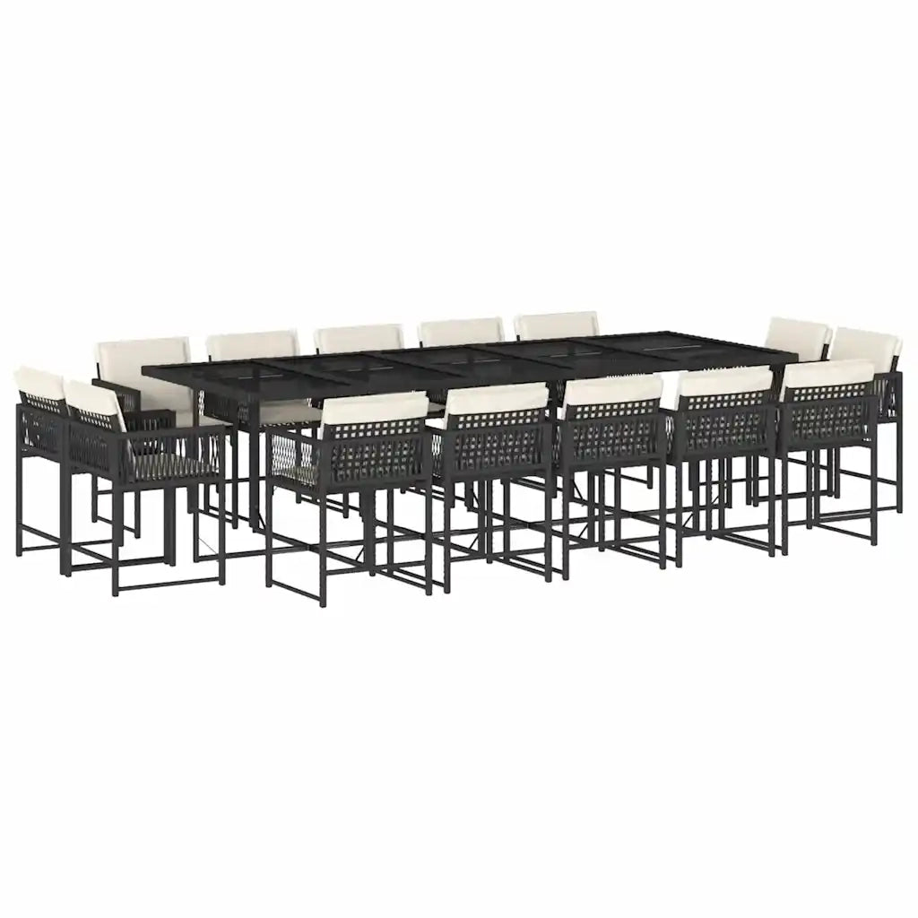 Set da Pranzo da Giardino 15 pz con Cuscini Nero in Polyrattan 3211590