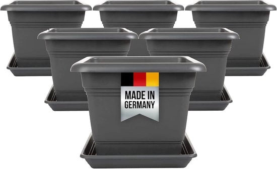 Set di 6 Grandi Vasi per Piante in Antracite con Sostegno - Resistente al Gelido e alle Intemperie