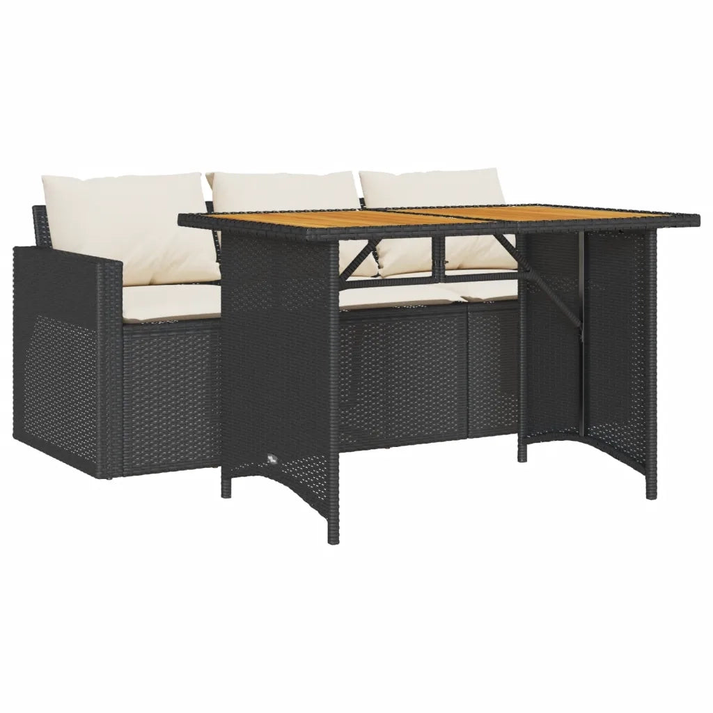 Set da Pranzo da Giardino 2 pz | Set Salotto da Giardino con Cuscini Nero in Polyrattan
