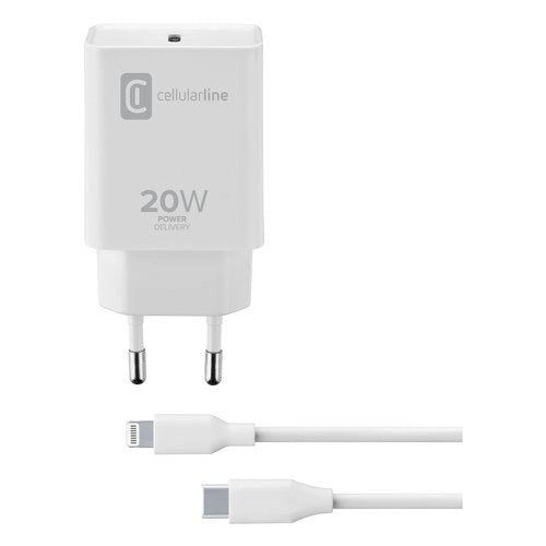 Cellularline usb-c charger kit 20w - usb-c to lightning - ipad (2020) caricabatterie da rete usb-c 20w per la carica alla massima velocità di ipad (2020) con cavo usb-c to lightning - ACHIPDKITC2LMFI20W