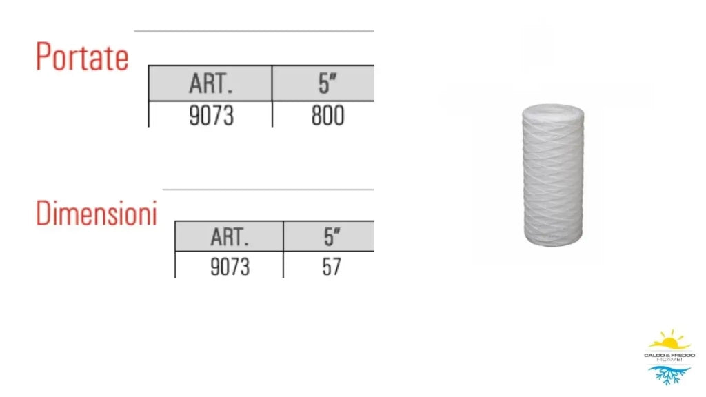 Cartuccia filtrante in Polipropilene filo Avvolto per filtro da 5" - filtrazione 20 Micron