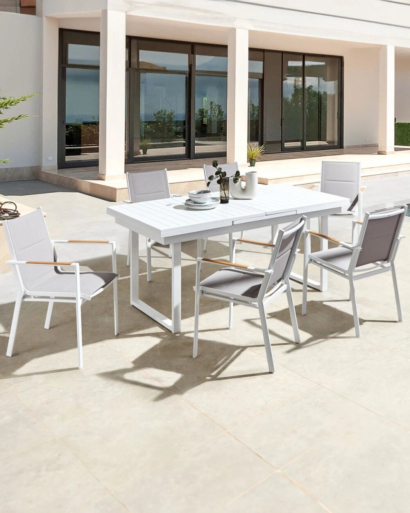 Set di 6 sedie da pranzo da giardino Telaio in alluminio bianco Materiale sintetico Grigio Design moderno per esterni