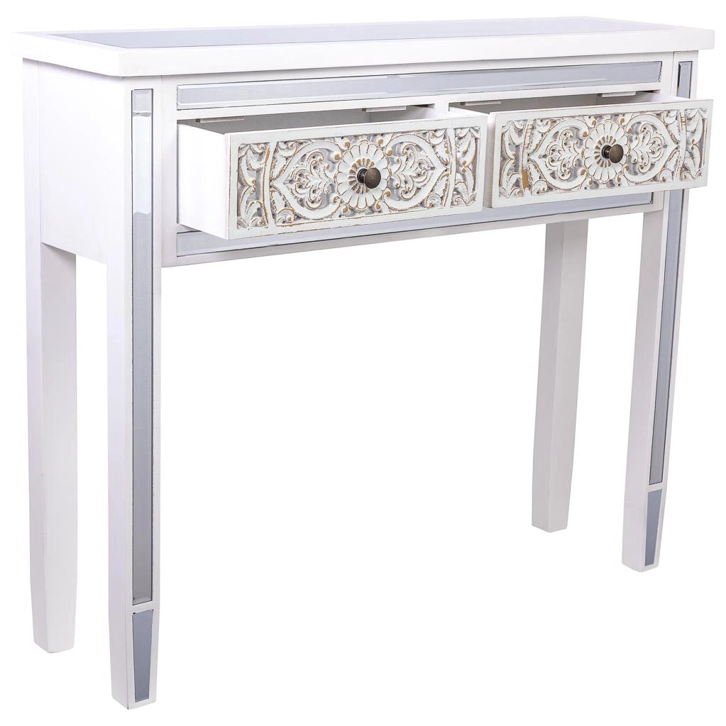Mobile da ingresso in legno e vetro con 2 cassetti 95x26x80