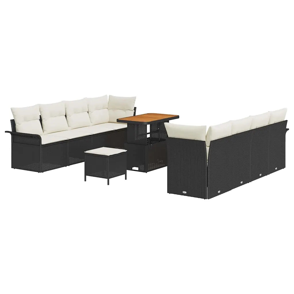 Set Divano da Giardino con cuscino 11 pcs Nero polyrattan