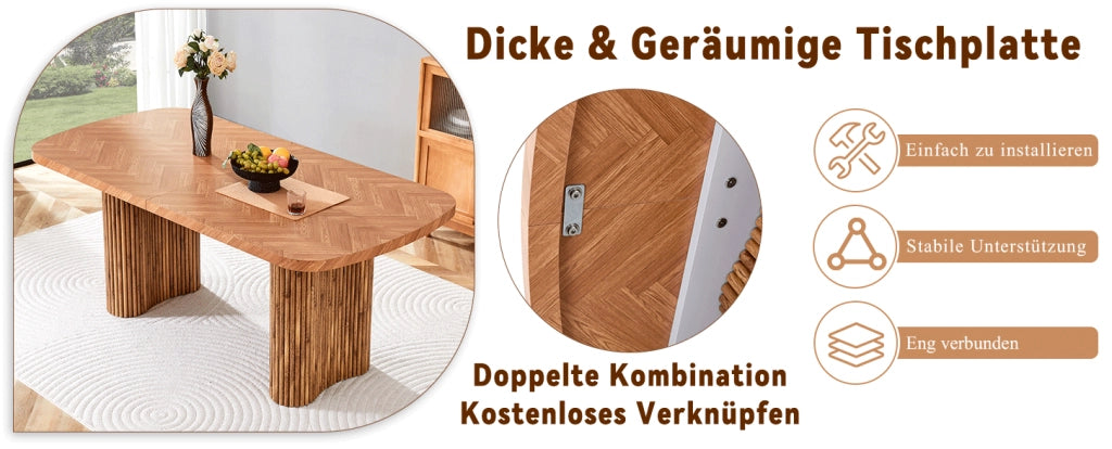 Tavolo da pranzo in MDF noce 180×90 cm con base a colonna arcuata, design moderno per sala da pranzo e area reception