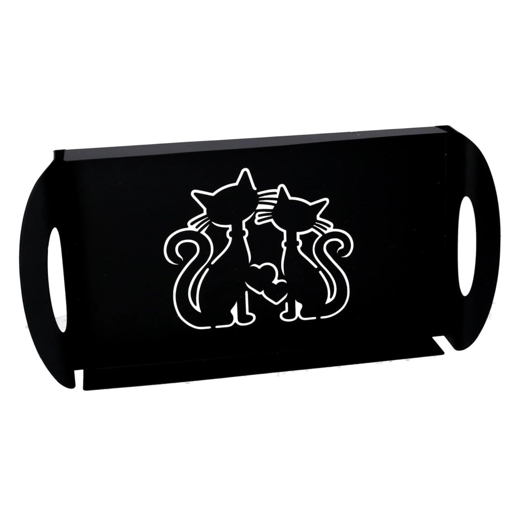 Vassoio Rettangolare 41x20xh5 cm in Metallo Design Gatti Nero